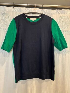 Boden Navy Sweater with Green Short Sleeves